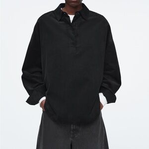 COS Loose-Fit Corduroy 100% Cotton Shirt Jacket Sz 2 Black Oversized Fall Staple